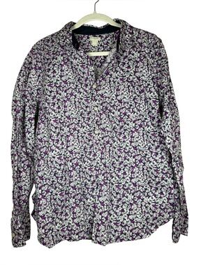 J crew popover blouse size L purple navy top Floral Cotton Liberty